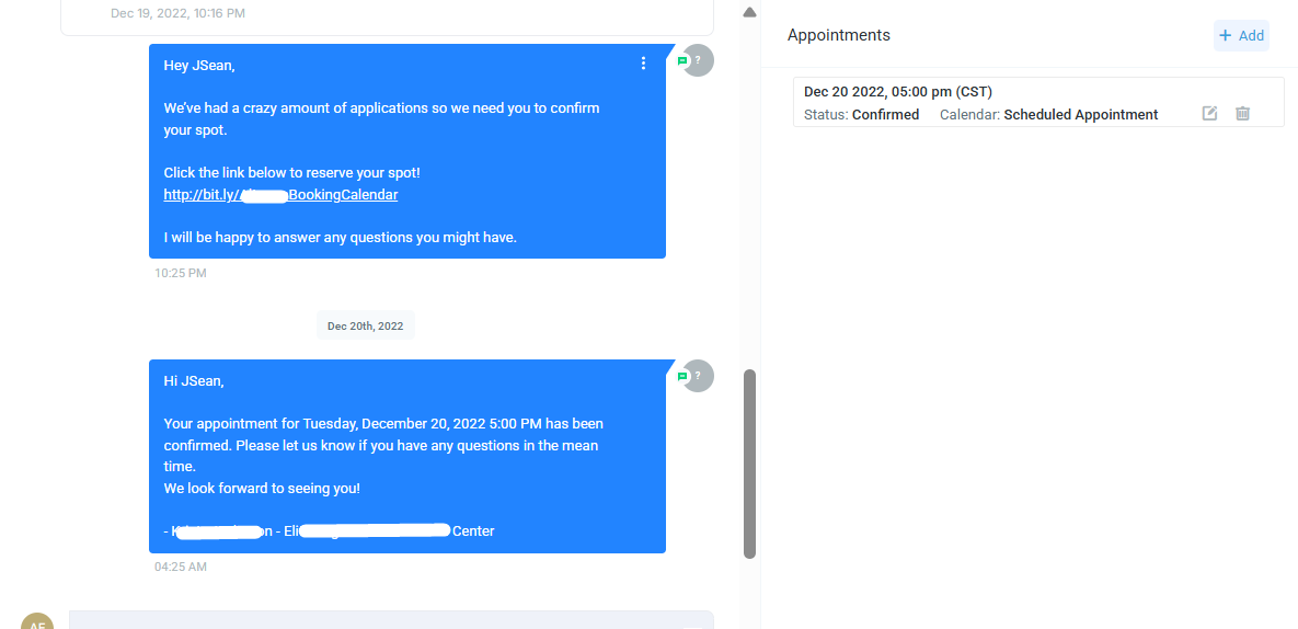 Appointment confirmation messages